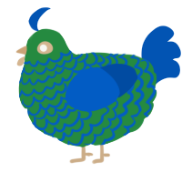 A viridian and ultramarine chicken with a lace pattern