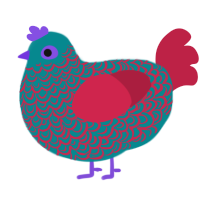 organ donor, a teal and crimson chicken with a double-lace pattern
