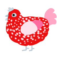 A red and rose chicken with a speckle pattern
