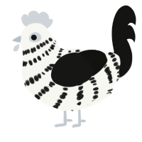 zebra finch, a white and black chicken with a bar pattern