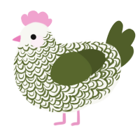 A white and olive chicken with a double-lace pattern