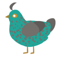 A turquoise and grey chicken with a speckle pattern