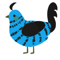 A sky and sable chicken with a bar pattern