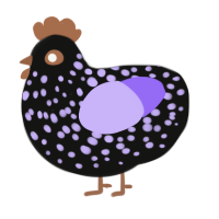 A black and lilac chicken with a speckle pattern