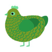 A chartreuse and viridian chicken with a lace pattern