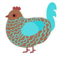 A brown and aqua chicken with a lace pattern