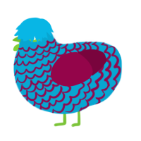 A cerulean and maroon chicken with a lace pattern