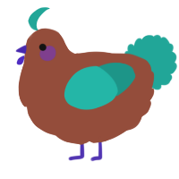 A russet and turquoise chicken