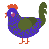 A indigo and olive chicken with a speckle pattern