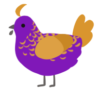 A violet and orange chicken with a half-lace pattern
