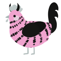 Hot Topic, a pink and black chicken with a bar pattern
