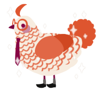 A cream and vermilion chicken with a lace pattern