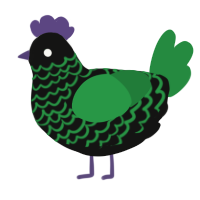 A black and viridian chicken with a lace pattern