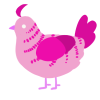 A pink and fuchsia chicken with a half-bar pattern