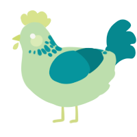 A gluppy and teal chicken with a neck-speckle pattern
