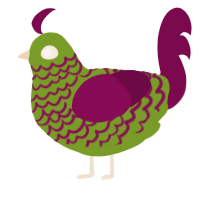A chartreuse and wine chicken with a lace pattern