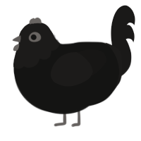 A black and sable chicken with a head pattern