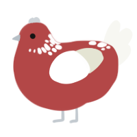 Robyn, a red and white chicken with a neck-speckle pattern