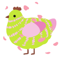 A lime and pink chicken with a bar pattern