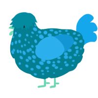 A sea and sky chicken with a speckle pattern