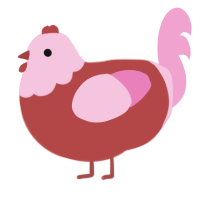 Strabby, a red and pink chicken with a head pattern