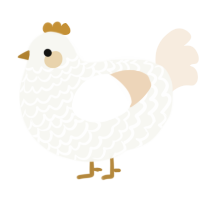 A white and cream chicken with a lace pattern