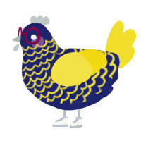 A navy and yellow chicken with a lace pattern