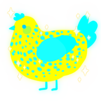 A yellow and aqua chicken with a speckle pattern