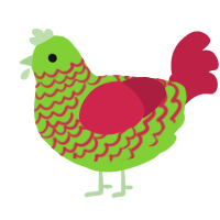 A grass and crimson chicken with a lace pattern