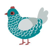 A teal and silver chicken with a lace pattern