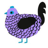 A lilac and black chicken with a lace pattern