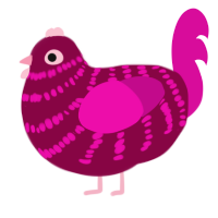 A maroon and fuchsia chicken with a bar pattern