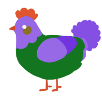 A leaf and blurple chicken with a head pattern