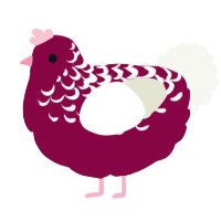 A maroon and white chicken with a half-lace pattern