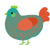 A turquoise and vermilion chicken with a double-lace pattern