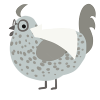 A silver and ash chicken with a speckle pattern