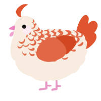 A cream and vermilion chicken with a half-lace pattern
