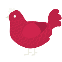 A crimson chicken with a lace pattern