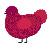 A maroon and crimson chicken with a double-lace pattern