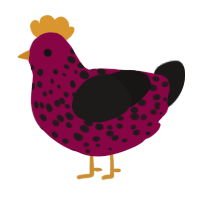 A maroon and sable chicken with a speckle pattern