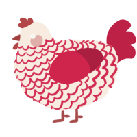 A cream and crimson chicken with a lace pattern