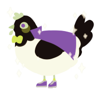 A white and black chicken with a head pattern