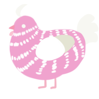 A pink and white chicken with a bar pattern