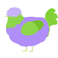 A lilac and grass chicken with a head pattern