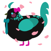 A black and turquoise chicken with a neck-speckle pattern