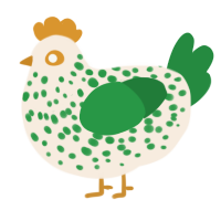 A cream and viridian chicken with a speckle pattern