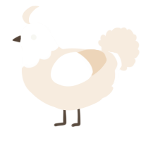 A cream chicken with a head pattern