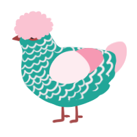 A turquoise and rose chicken with a lace pattern