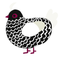 A black and white chicken with a lace pattern
