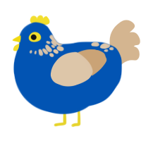A ultramarine and beige chicken with a neck-speckle pattern